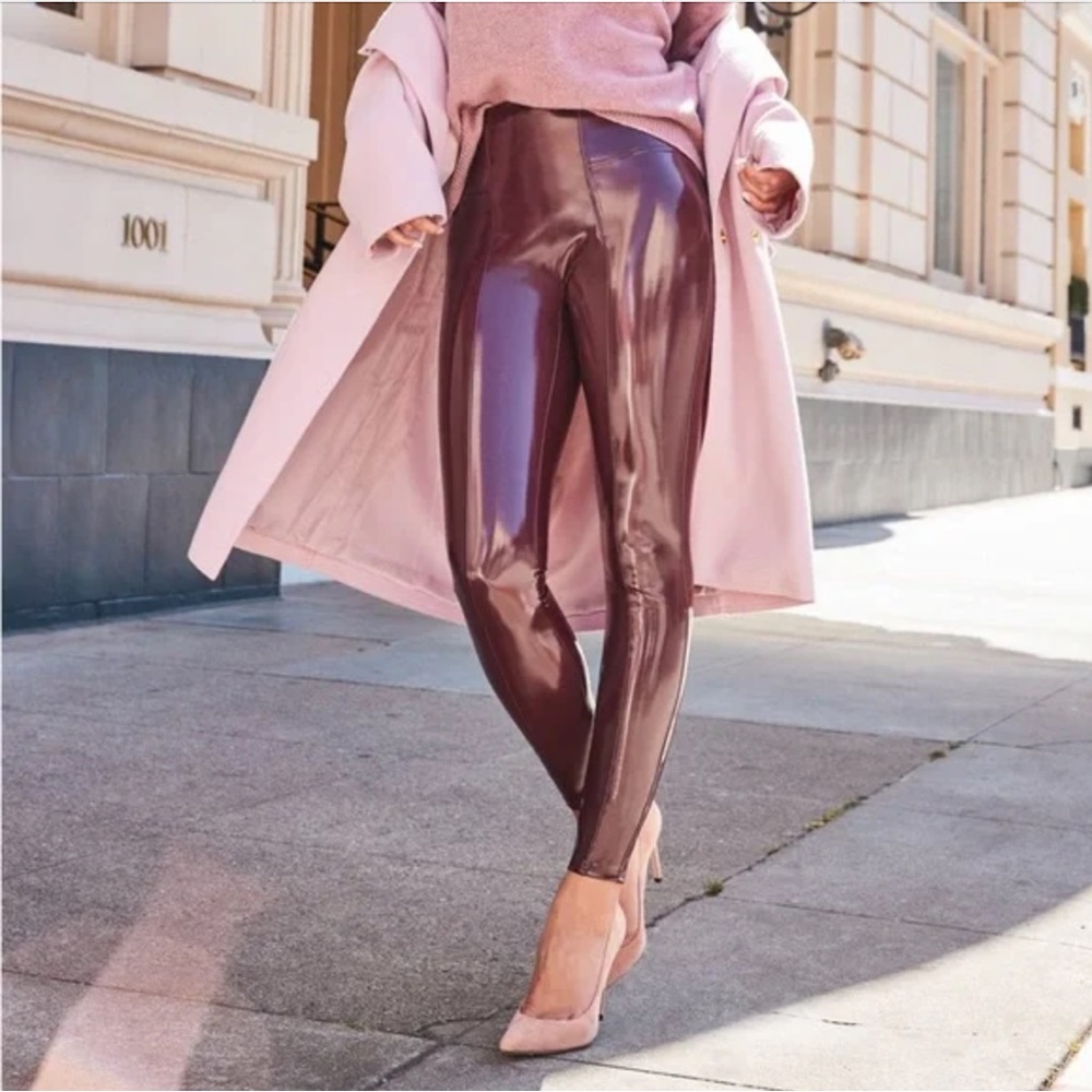 NWT Spanx Faux Patent Leather Leggings Ruby Size L